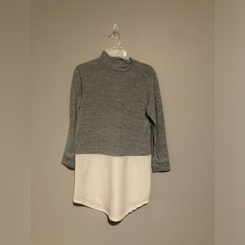 Gray and White Turtleneck Sweater Dress